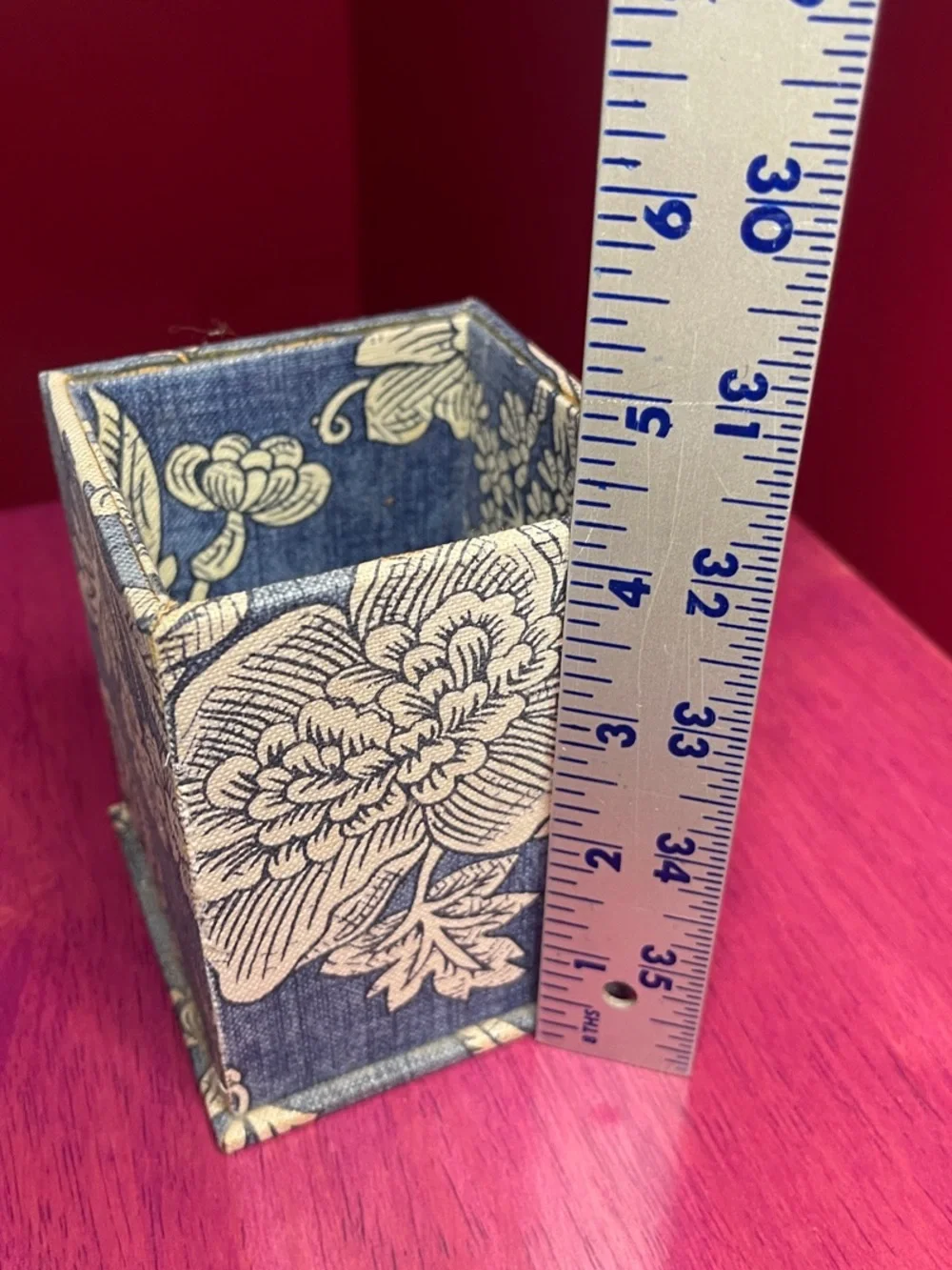 Vintage Pierre Deux Blue Toile Fabric Pencil Holder La Declaration Pattern